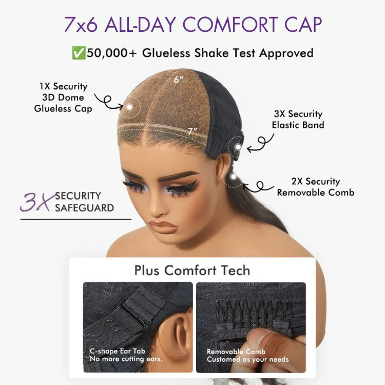All-Day Comfort™ Wig Blonde Highlight Loose Body Wave 7x6 Closure HD Lace Human Hair Wig Pre-Cut Lace