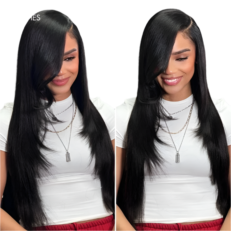 All-Day Comfort™ Wig Layered Light Yaki Straight / Loose Body Wave Glueless 7x6 Closure HD Lace Human Hair Wig Pre-Cut Lace