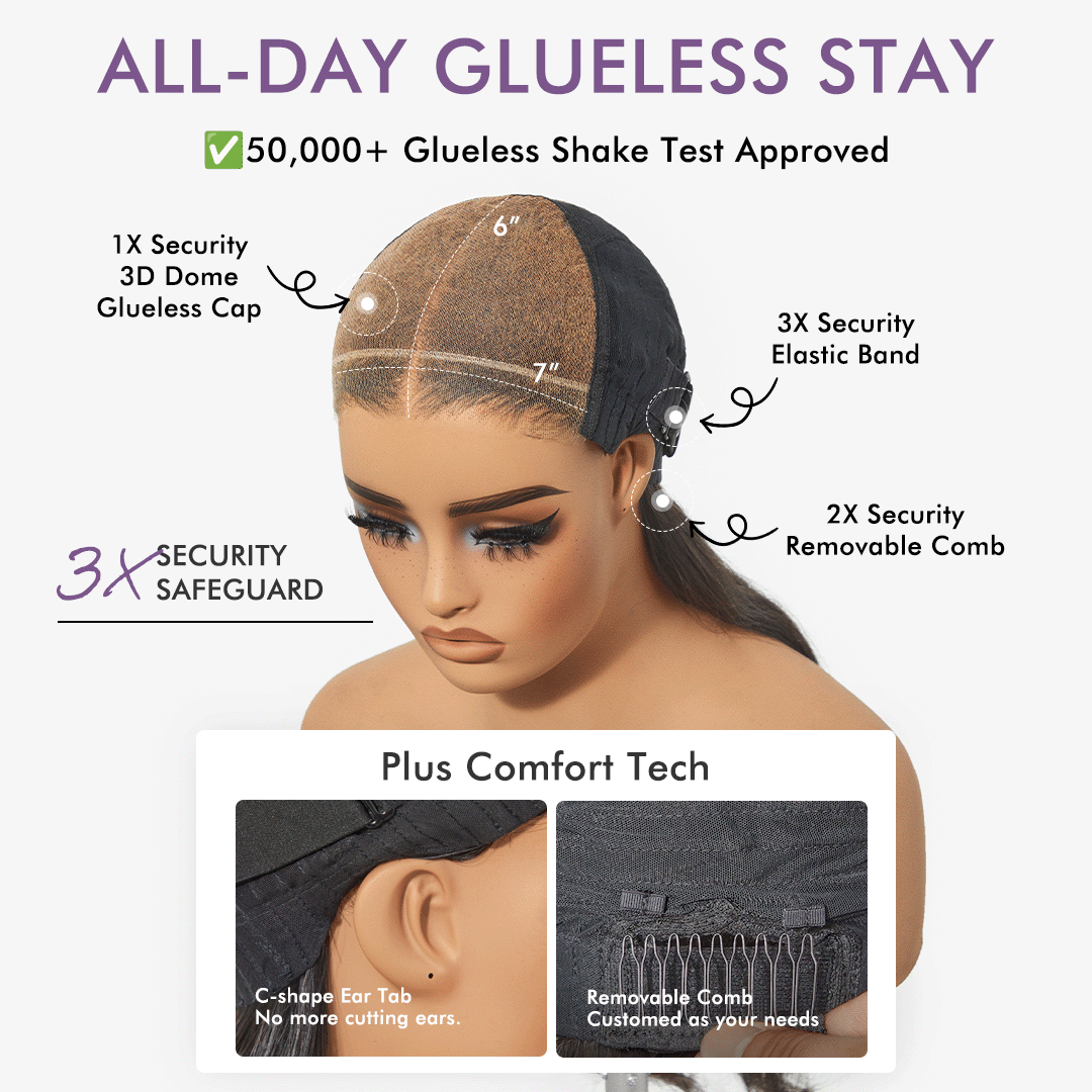 All-Day Comfort™ Glueless 7x6 HD Lace Human Hair Wig – Pre-Cut Lace Layered Light Yaki Straight or Loose Body Wave Style